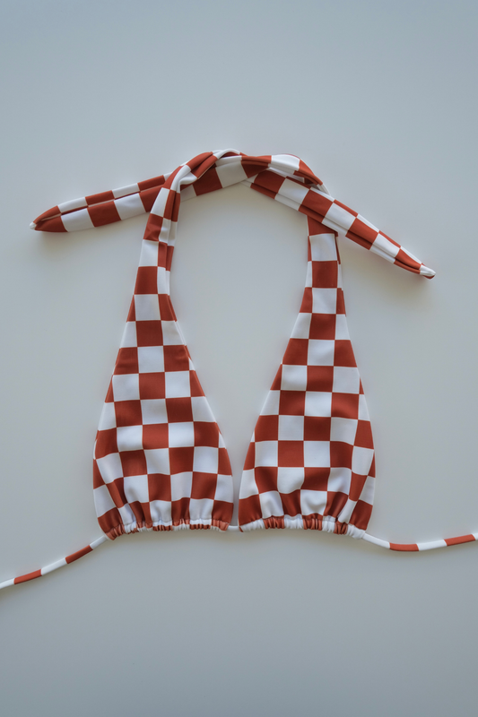 [SAMPLE] CABO BIKINI TOP | TANGERINE CHECKERED XS