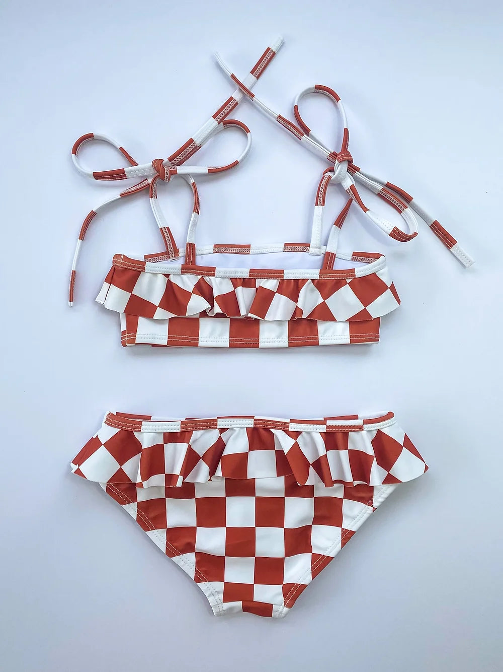 FRANKIE FRILL BIKINI TOP | TANGERINE CHECKERED