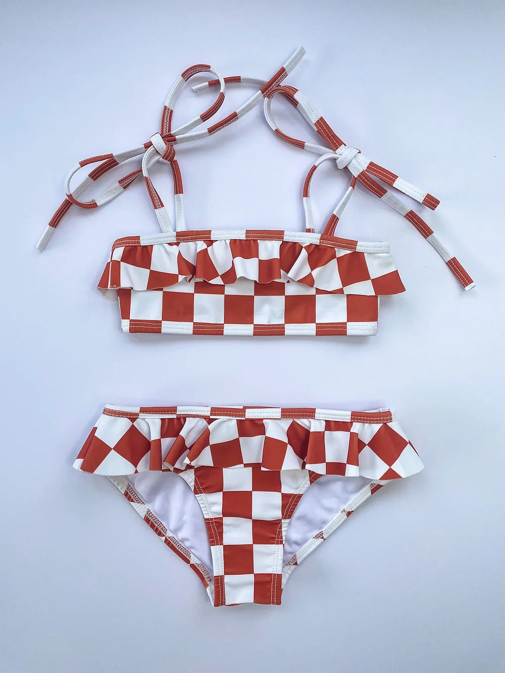 FRANKIE FRILL BIKINI BOTTOM | TANGERINE CHECKERED