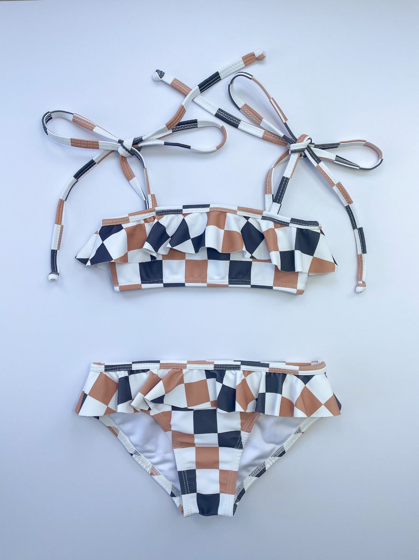 FRANKIE FRILL BIKINI BOTTOM | COCOA CHECKERED