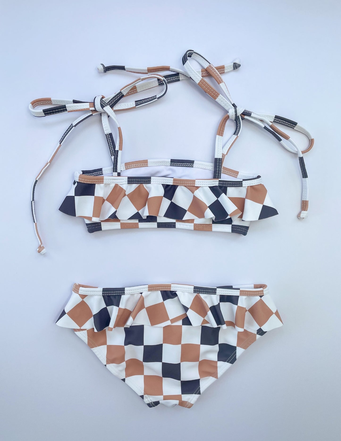 FRANKIE FRILL BIKINI TOP | COCOA CHECKERED