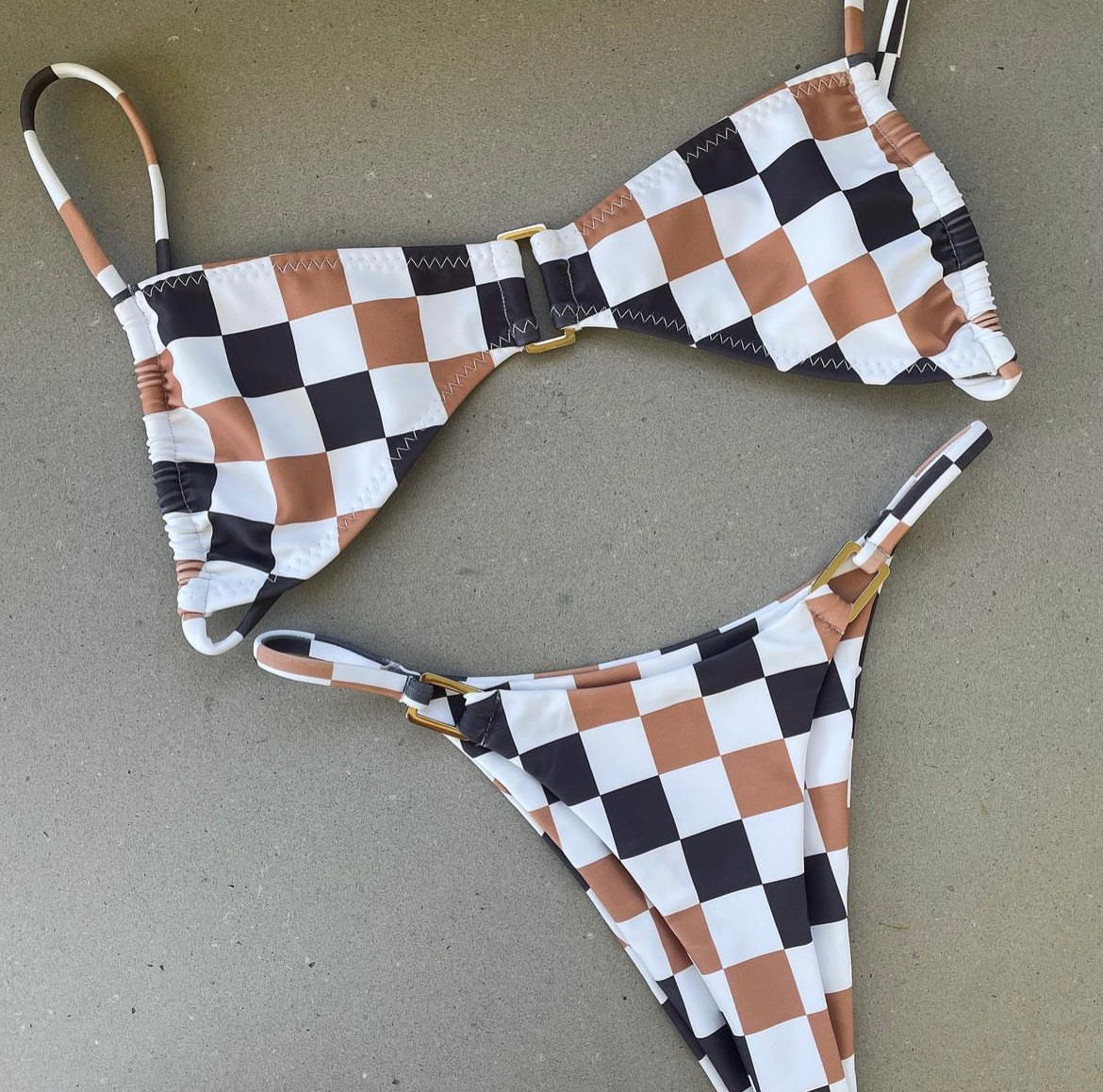 BAHA BANDEAU BIKINI TOP | COCOA CHECKERED