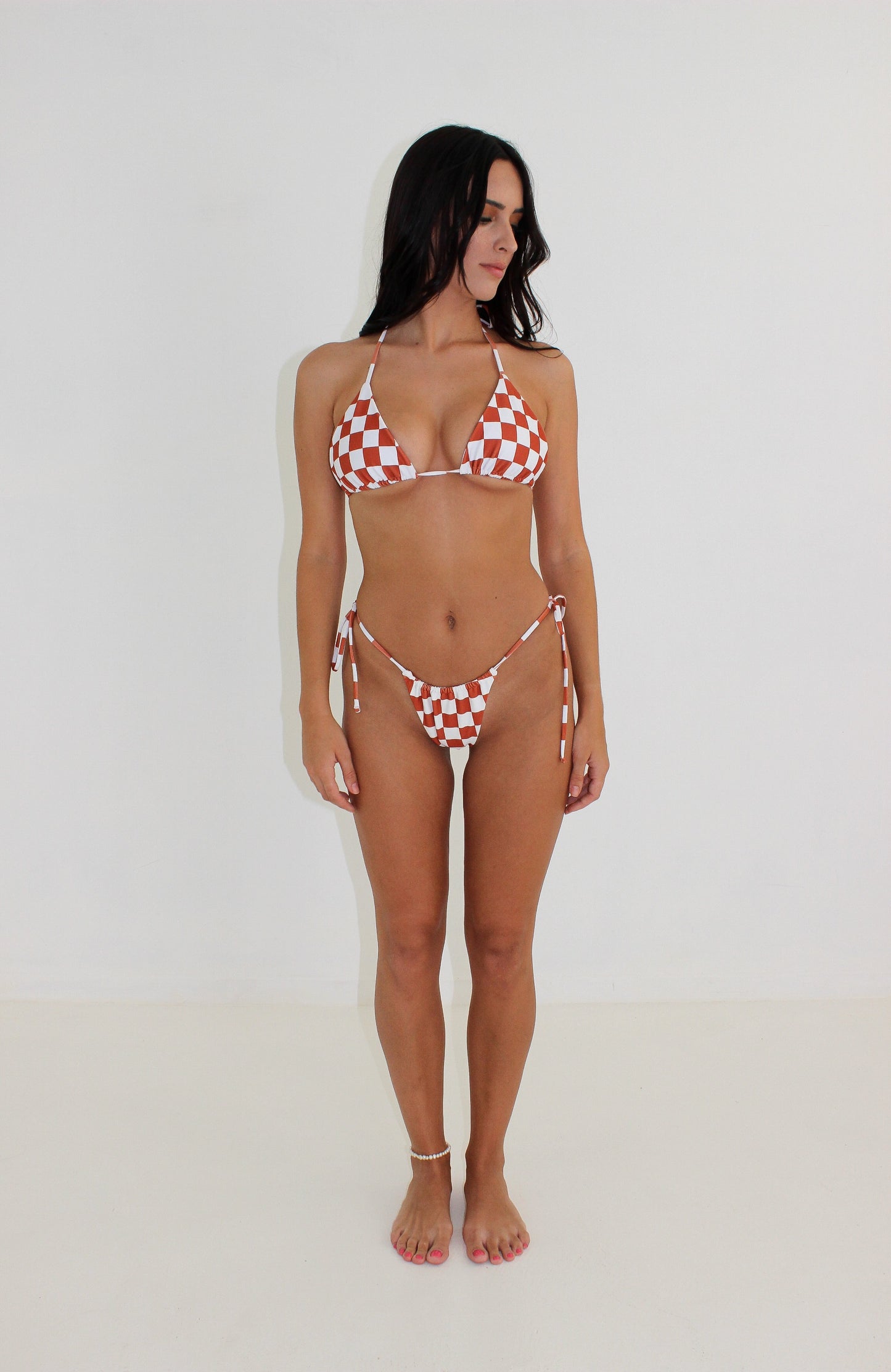 TATUM TRIANGLE BIKINI TOP | TANGERINE CHECKERED